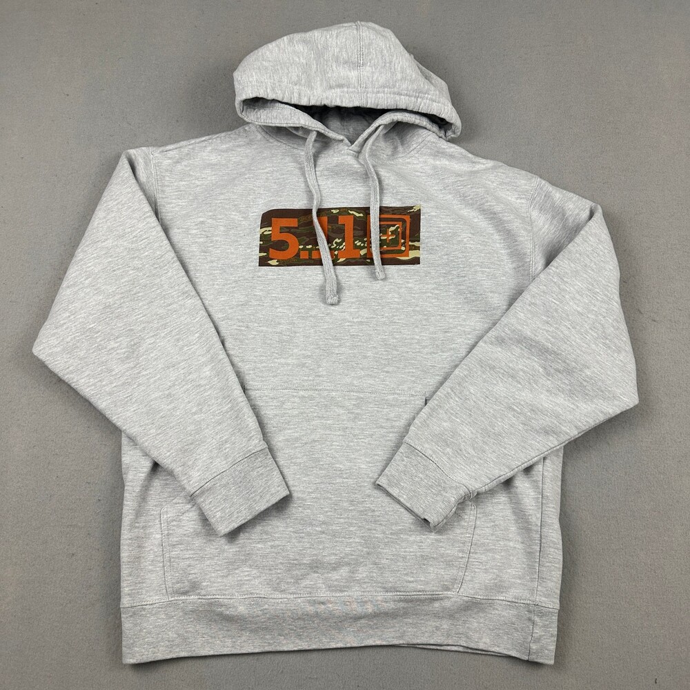 5.11 Tactical Hoodie Men Large Gray Heather Logo Graphic Sweatshirt Pullover L